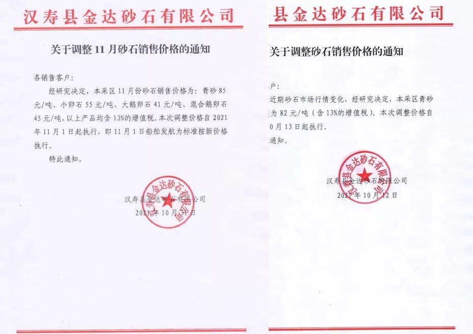 河砂价格115元/吨,湖南省两国企同时发布砂石价格调整通知!